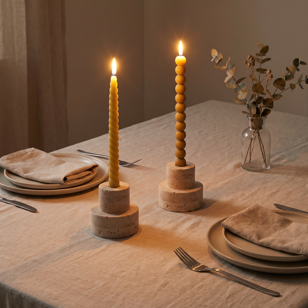 Dual Candle Holder - Travertine (1 Piece)