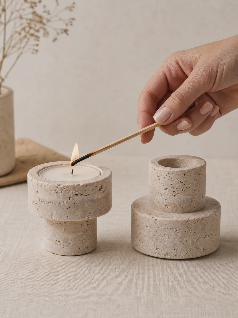 Dual Candle Holder - Travertine (1 Piece)